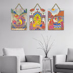 Artvibes Traditional Cultural Artwork Decorative MDF Wooden Wall Art for Home | Handcrafted Art | Festive Decor | Aesthetic Wooden Decor | Paintings For Wall | Ideal Gifts (WH_96129N), Set of 3