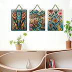 Artvibes Nature Theme Wall Art Wooden Art Decoration Item for Home | Modern Decoration Items | Living Room | Bedroom | Office | Artwork | Aesthetic Wooden Decor | Ideal Gifts (WH_96114N), Set of 3