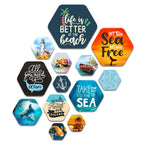 Artvibes Life is Better at the Beach Hexagon Shape MDF Wooden Wall Decor Items | Quotes Decor Item | Traveller Quotes Wall Art | Wall Illustrations | Home Decor | Unique Gift (WPS_213N), Set of 13