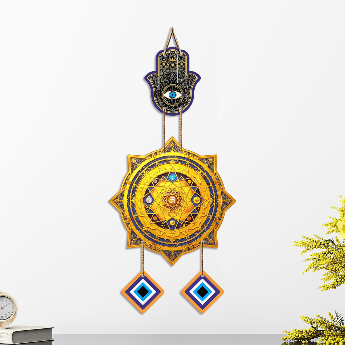 Artvibes Hamsa Hand with Sacred Yantra Evil Eye Wall Hanging | Protective Nazar Battu Decor for Main Door Entrance | Positive Energy Spiritual Accent for Home and Office (WH_85138N)
