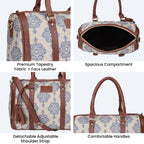 THE CLOWNFISH Lorna Printed Handicraft Fabric Handbag for Women Office Bag Ladies Shoulder Bag Tote for Women College Girls (Off White)