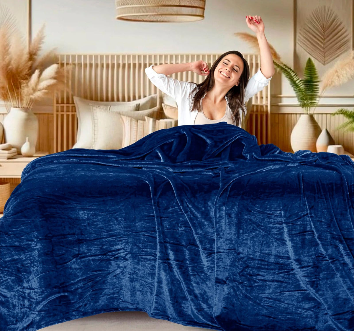 Abrazo AC Blanket | 300 GSM Lightweight Super Soft Cozy for Bed, Sofa, Couch, Travel & AC Room | Double Bed 220×240 cm | Solid Color | Breathable All-Season Comfort - Cobalt Blue Kafalo