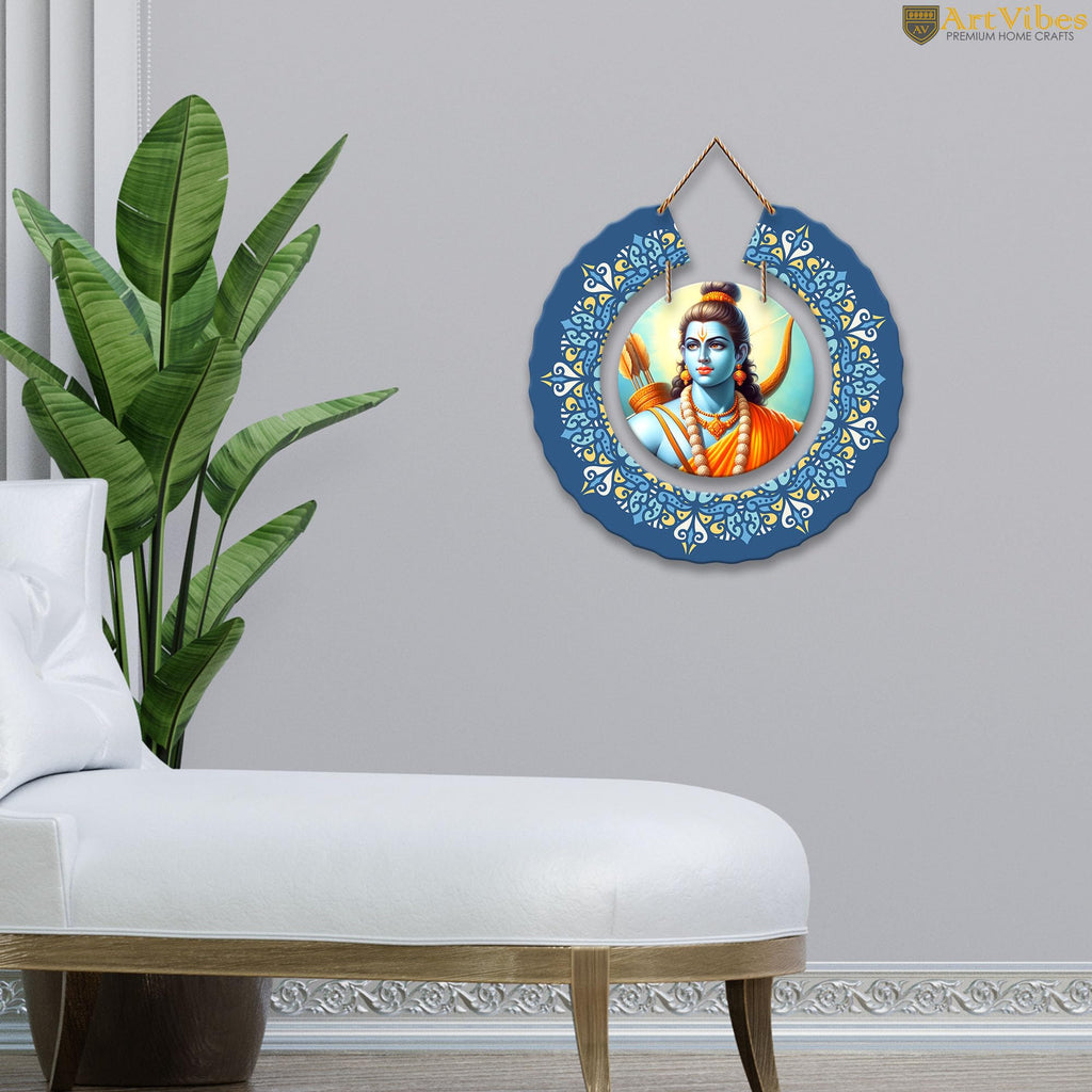 Artvibes Shri Ram Round Shape MDF Wooden Wall Art for Home Decoration | Spiritual Decor Items | Wall Art Paintings | Wall Poster | Wall Accents| Stylish Modern Artwork | Gift Items (WH_9810N)