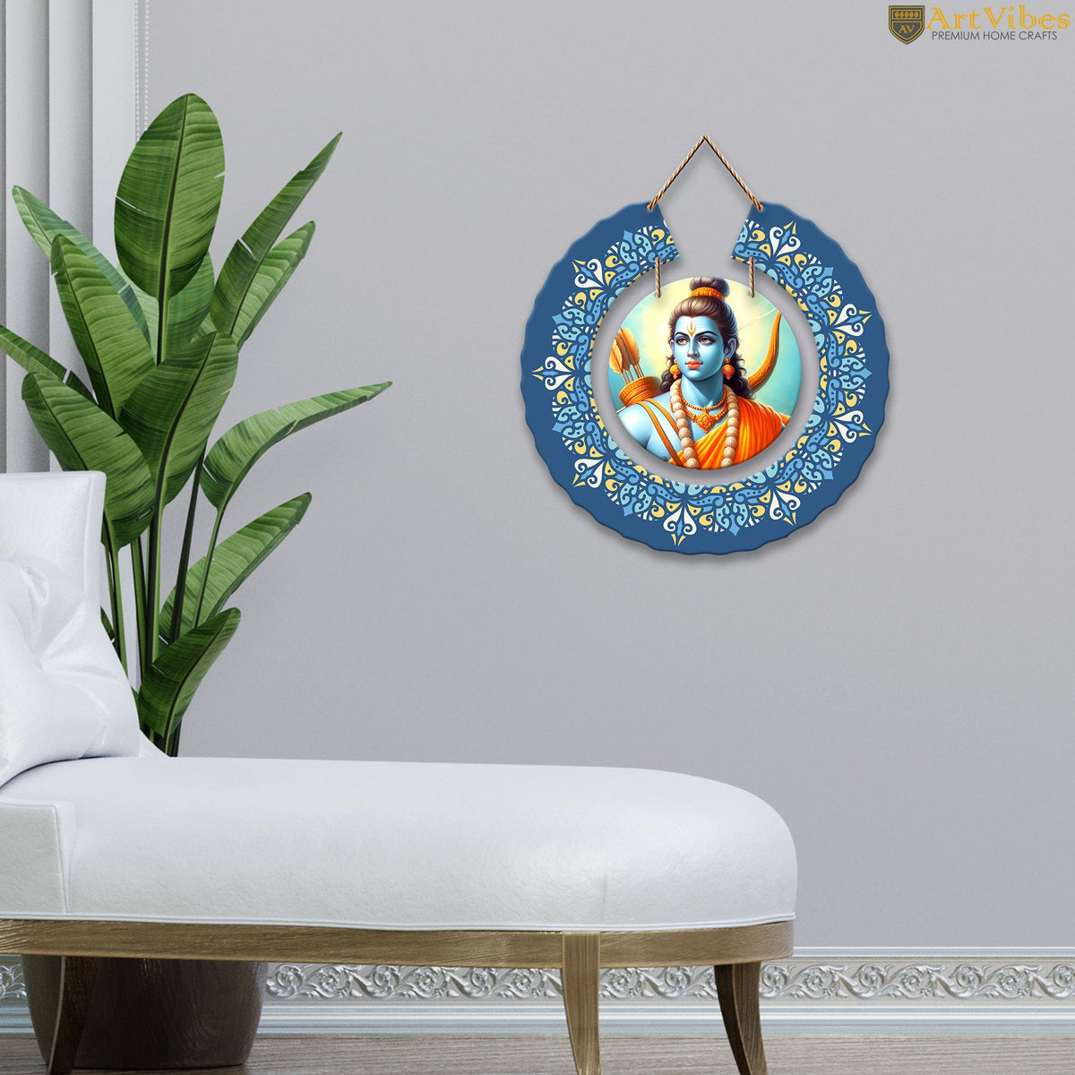 Artvibes Shri Ram Round Shape MDF Wooden Wall Art for Home Decoration | Spiritual Decor Items | Wall Art Paintings | Wall Poster | Wall Accents| Stylish Modern Artwork | Gift Items (WH_9810N)