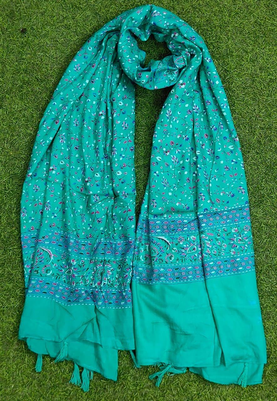 JAHAN TEXTILE Floral Printed Scarf for Women | Soft Lightweight Dupatta/Stole with Tassels | Elegant Ethnic & Casual Wear Wrap | Stylish Designer Shawl for All Seasons (Tealblue)