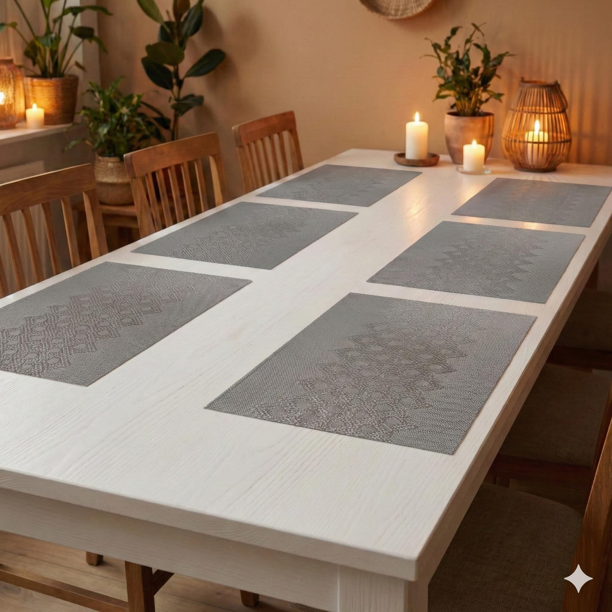 YELONA Placemats Set of 6, Heat-Resistant Woven Vinyl Table Mats, Non-Slip & Washable Dining Tablemats for Kitchen & Dinner Decor, Ash Grey (45cm x 30cm) Kafalo