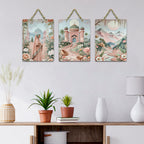 Artvibes Women In Front Of Palace & Mountains With Flowers Wooden Wall Hanger for Home Decor | Art For Wall | Wall Sculpture | Signs & Plaques | Wall Illustrations | Unique Gift (WH_9699N), Set of 3