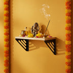 Spillbox Wooden Pooja Home Temple|White Metal Shelf |Wall Mountable|Easy Screw Assembly|Home Temple for Puja Room |Pooja Stand | Mandir-Lines (Small Black)