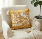 Furnistitchs Handmade Boho Cushion Cover 16x16 Inches Embroidered Slub Cotton Pillow Case with Tassels Decorative Bohemian Throw Cushion for Sofa & Bedroom, 40x40 cm (1, Yellow Sticks)