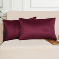 STITCHNEST Quilted Velvet Cushion Covers Set of 2 | Soft Maroon | 12x18 Inches | Premium Sofa & Living Room Décor