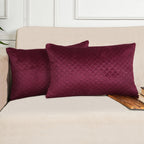 STITCHNEST Quilted Velvet Cushion Covers Set of 2 | Soft Maroon | 12x18 Inches | Premium Sofa & Living Room Décor