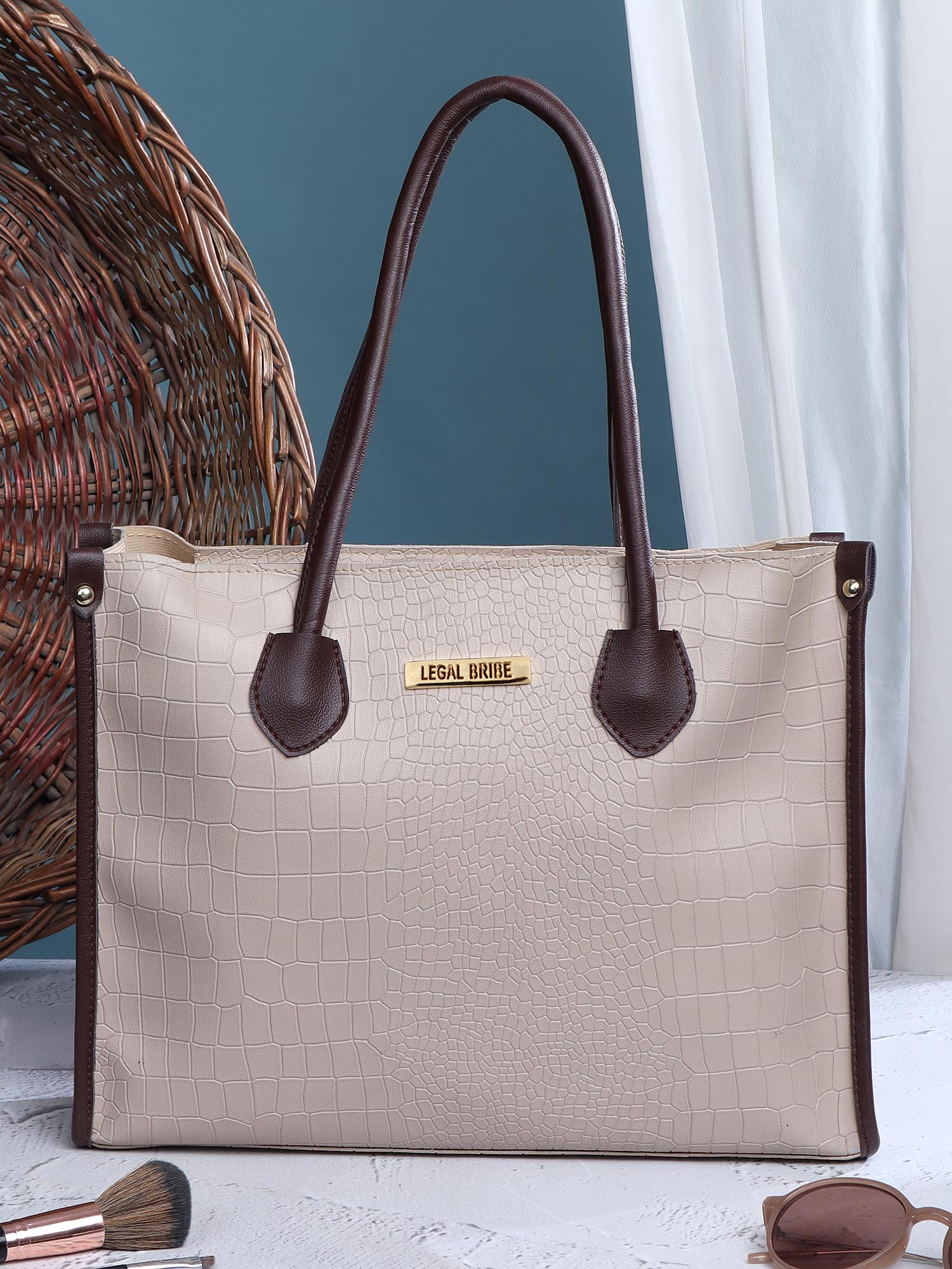 LEGAL BRIBE Women Crock Style Classic Tote Bag (Beige)