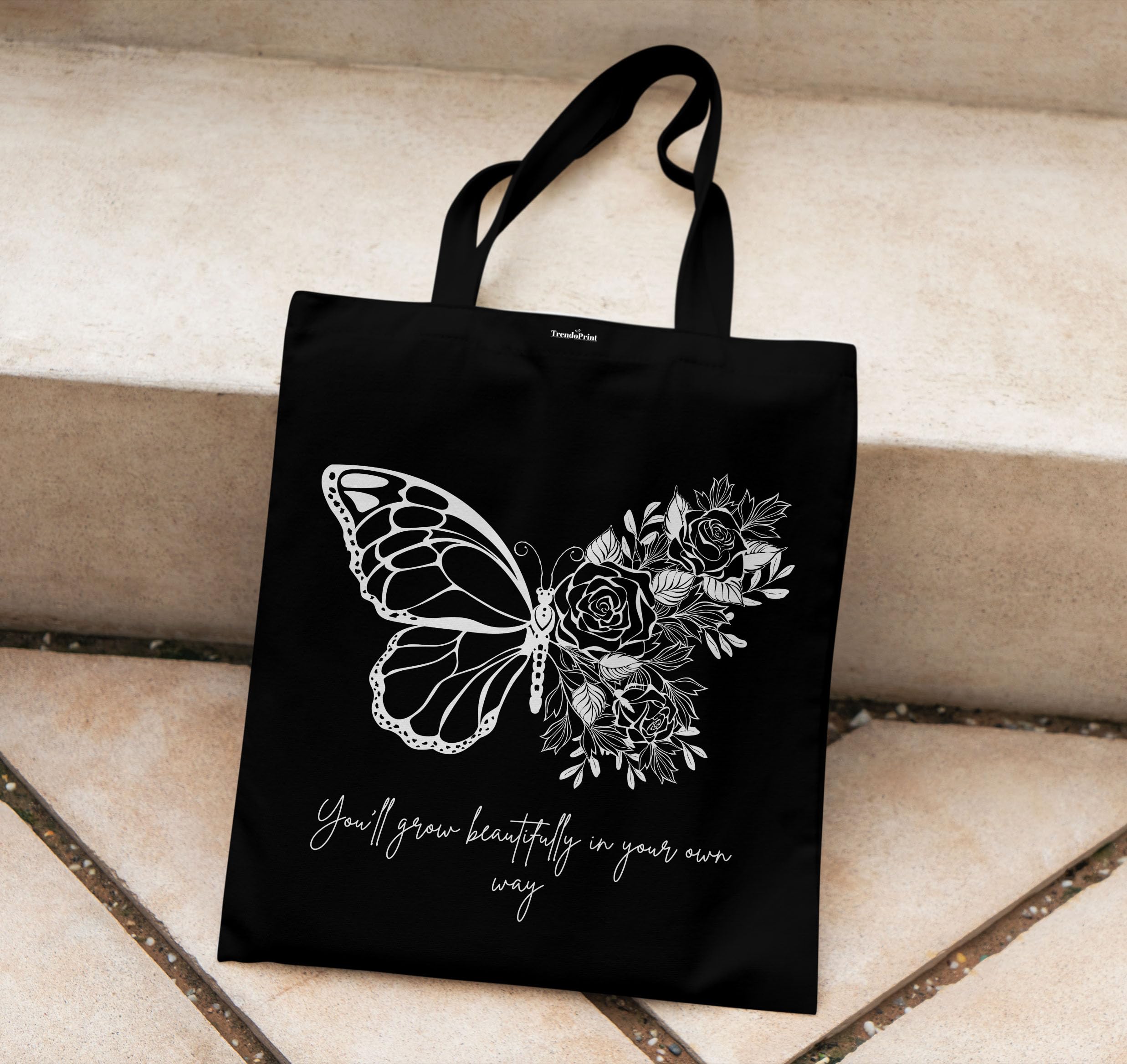 TrendoPrint Eco-Friendly Printed Black Tote Bag 14 x 16 inch with Makeup Pouch for College, Shopping and Travelling (TB154)