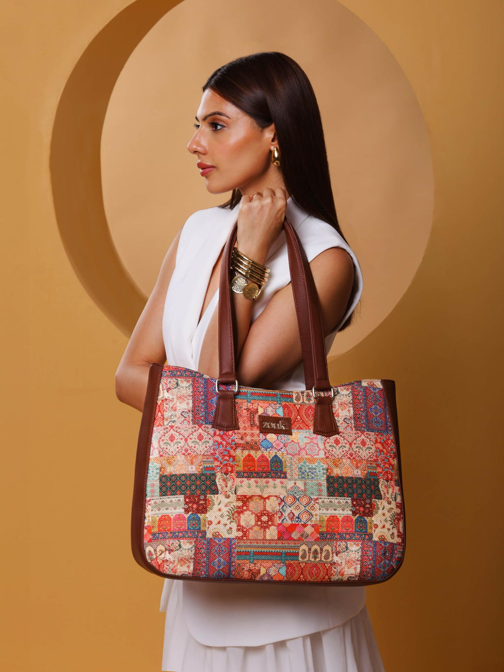 ZOUK Kutch Gamthi Getaway Handbag | Jute | Vegan Leather Handcrafted Tote Bag | Multicolor