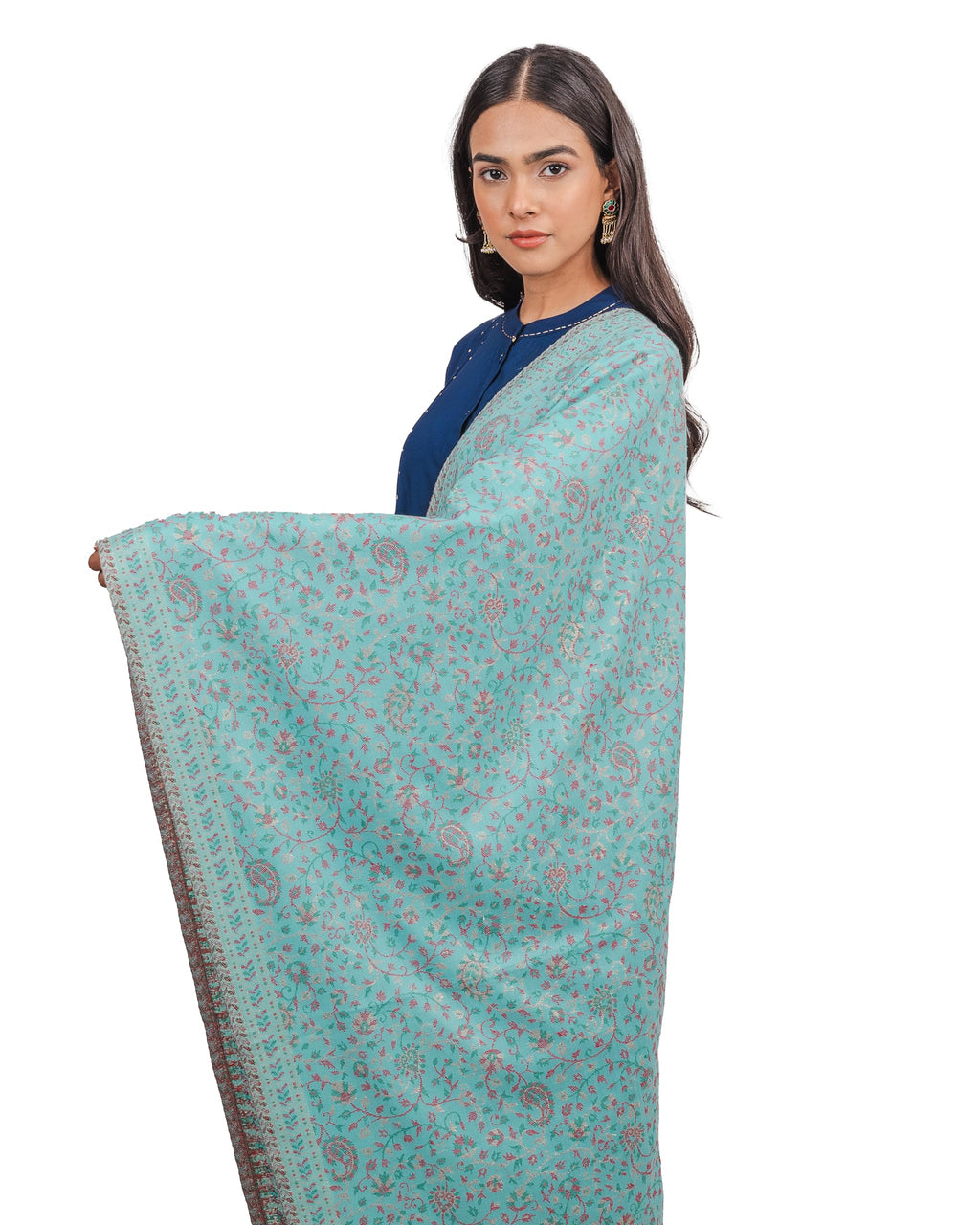 Naureen Women Faux Pashmina Kani Stole with Floral Motifs and Zari Accents, Soft and Lightweight, For Summer and Winter, 28x80 inch