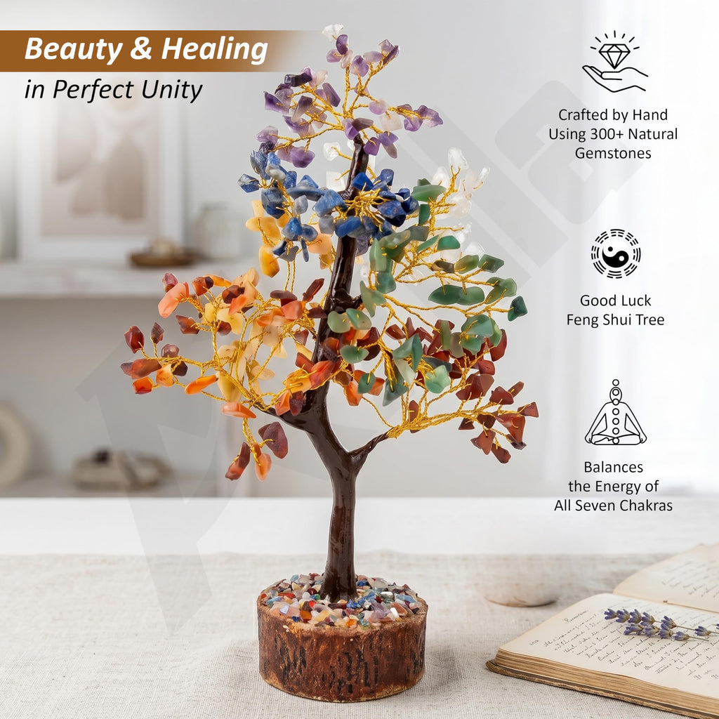 Axilla 300 Beads 7 Chakra Crystal Tree for Positive Energy | Money Tree Showpiece for Home Decor | Natural Healing Gemstones Money Tree | Feng Shui Good Luck Crystal Tree with 300 Beads