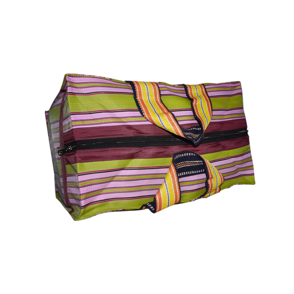 Bag2Basic (#B2B25NYXLZip) Reusable EXTRA LARGE Recycled Multicolour Cloth Tote Cum Handbag Jhola Under bed storage bag for clothes 20 x 14 x 12 inch with Zip closure