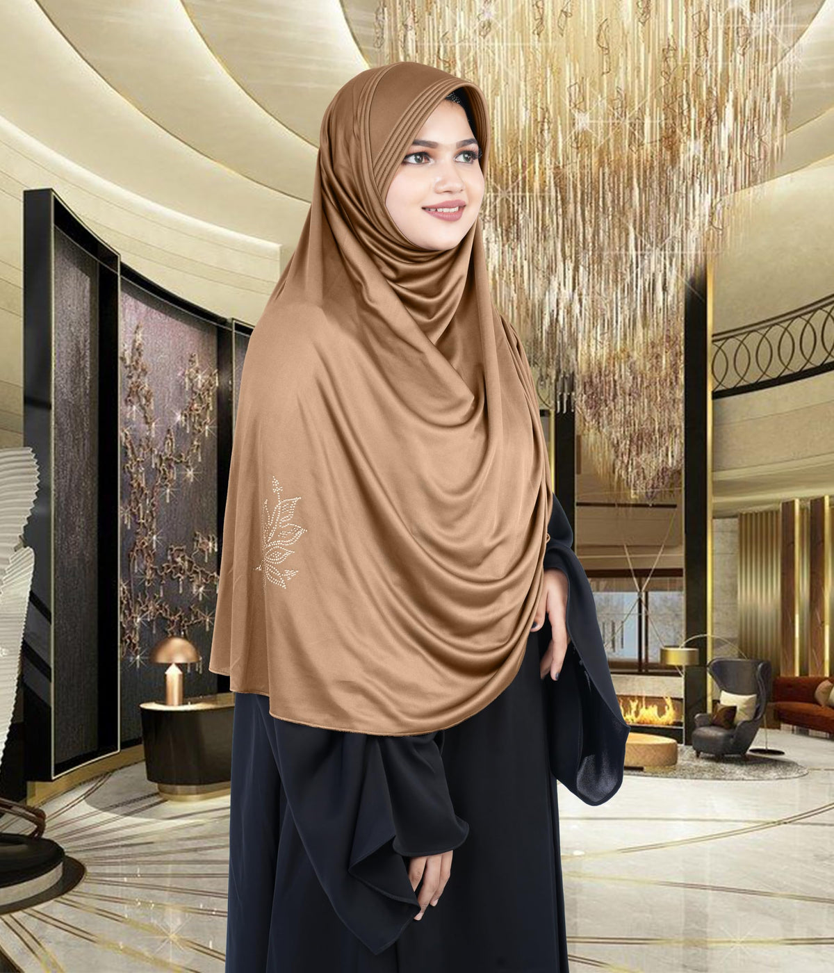 Mehar Hijab's Glamour in Modesty Fazluna Sigle side Frill Hijab XL (XXL, GOLD)