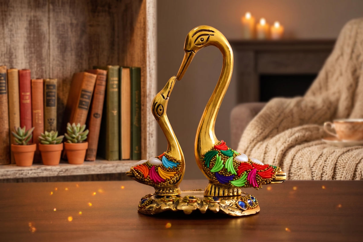 KridayKraft Love Birds Swanset Pair of Kissing Duck Metal Statue,Love for Romantic Gift to Boyfriend,Girlfriend,Decor Your Home,Office,Showcase,Animal Showpiece Figurines. (Stone 1)