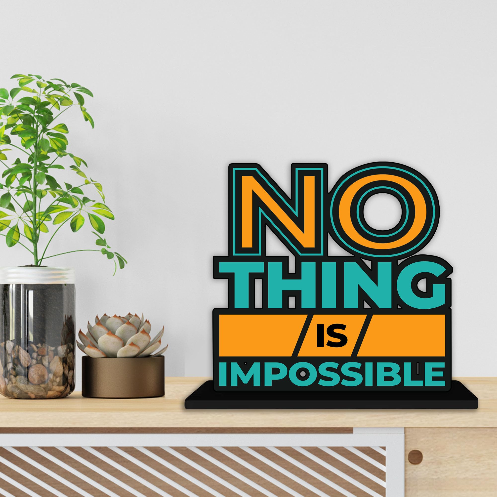 Artvibes Wooden Idols and Figurine Nothing is Impossible Quotes Table Decor for Office Desk Showpiece | Home Decoration | Living Room | Modern Gifting Item (SP_1144)