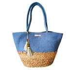Desi Decore™ Handmade Jute Handbag For Women, Cotton | Large ToteBag | Shoulder | Bucket | Tote Bag | Beach for Women | Boho | Grocery (Blue And Beige)