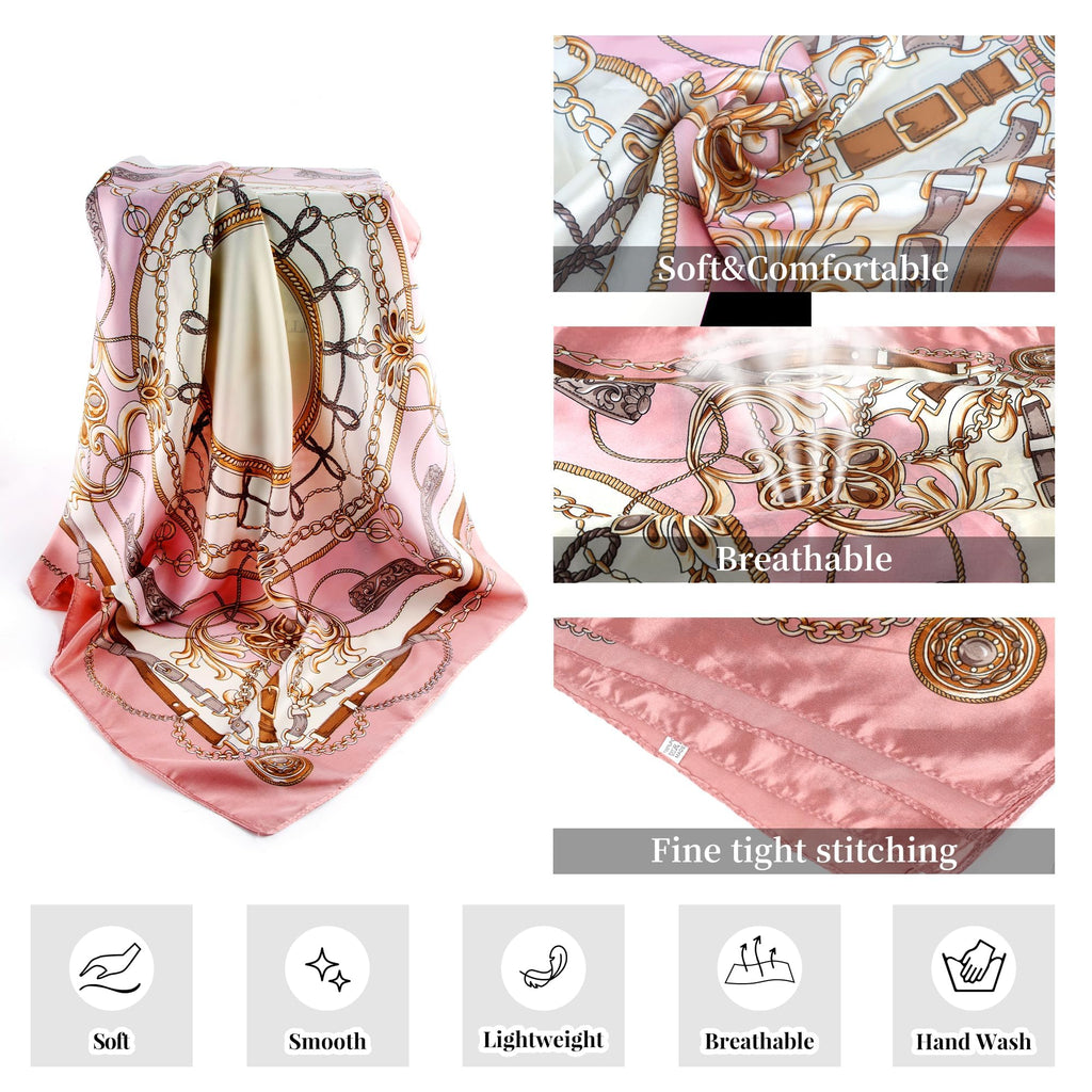 NALNIZ Head Scarf for Women, Bandanas Printed Satin Large Square Hair Scarf Neck Scarves Shawl, Satin Scarf for Ladies Stylish (90x90cm)