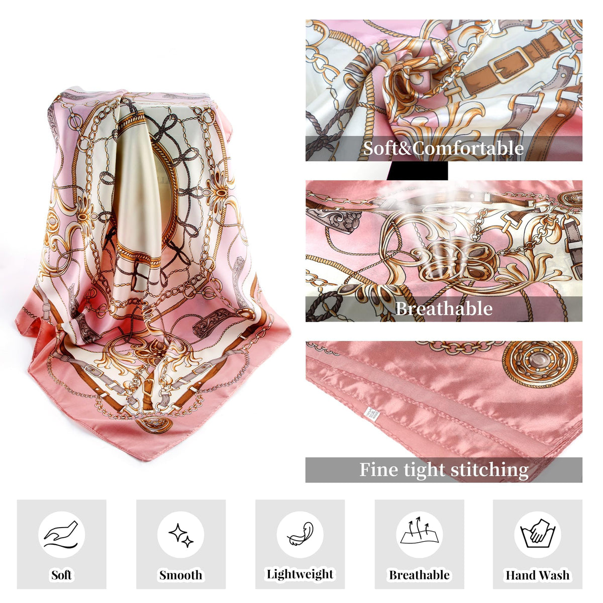 NALNIZ Head Scarf for Women, Bandanas Printed Satin Large Square Hair Scarf Neck Scarves Shawl, Satin Scarf for Ladies Stylish (90x90cm)
