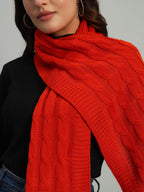 Ravaiyaa - Attitude is everything Reversible Wool Scarves Knitted Pattern Women Neck Wraps Muffler Winter Wool Scarf 65x14 Inch (Orange)