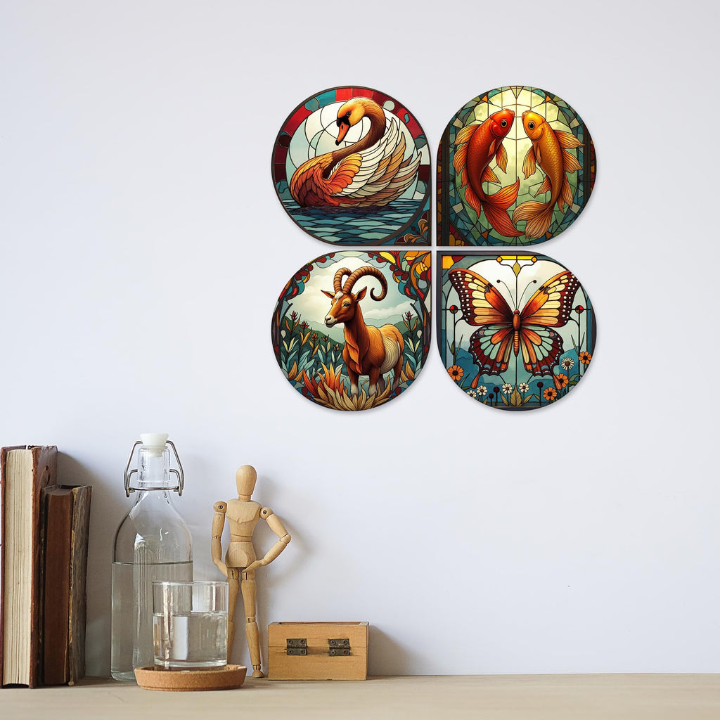 Artvibes Nature Decorative Handcrafted Mdf Wooden Wall Hanging | Bedroom Wall Hanging | Living Room Home Decor Items | Gifts For Male Female (Wh_8460N) - Set Of 4