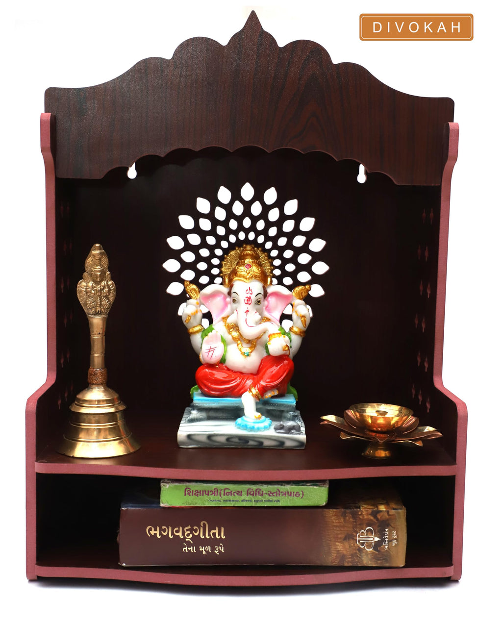 DIVOKAH® Beautiful MDF Wooden Temple/Home Temple/Pooja Mandir (8 MM Plywood Thickness) (BR OMLEAF)