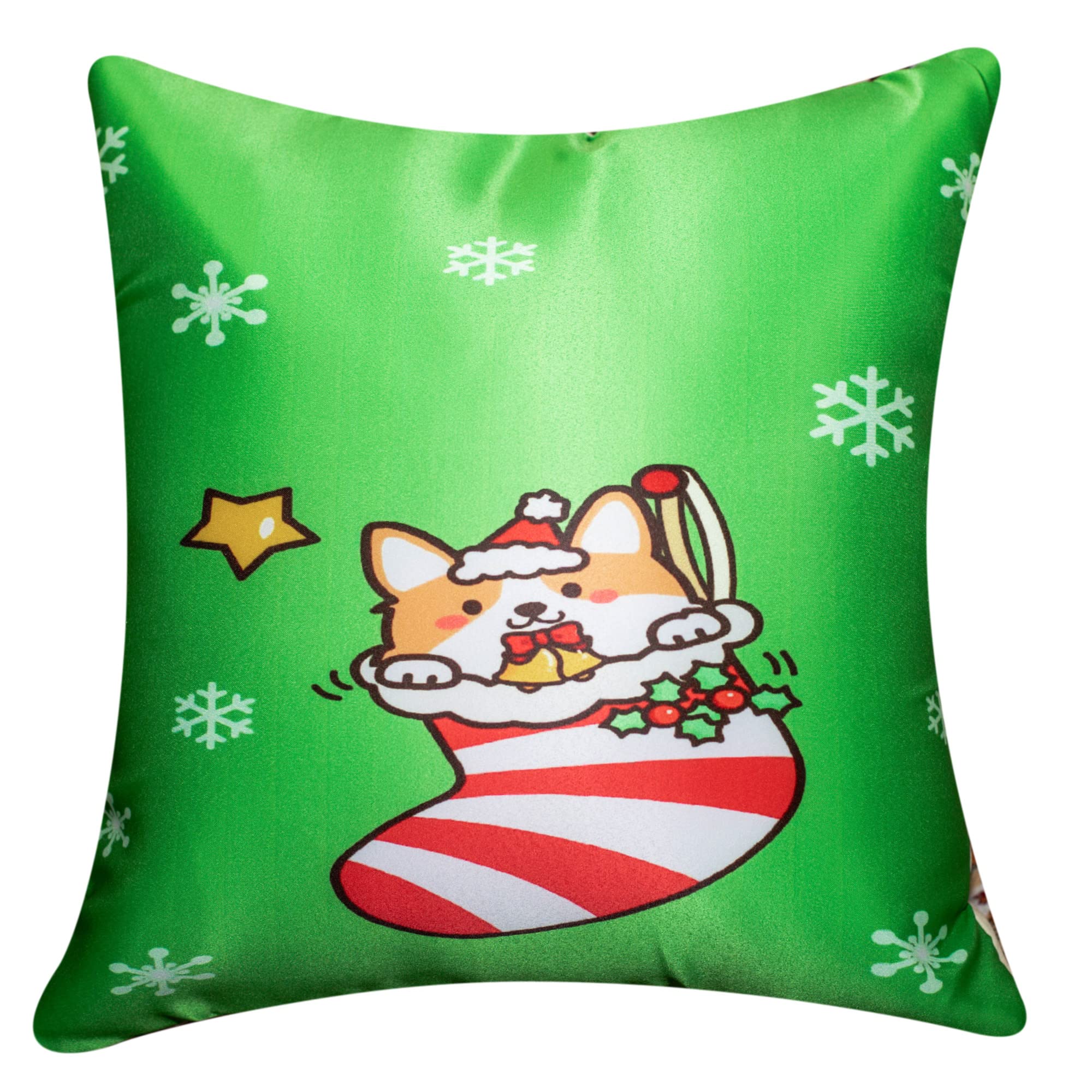 Vendola Decorative Merry Christmas Satin Cushion Cover 24 Inch x 24 Inch 5 Piece, Cusion Cover Sofa Pillow Cover Set for Home, Sofa & Living Room, Cute Animal Print, Green Red & Blue, 24X24 Inches