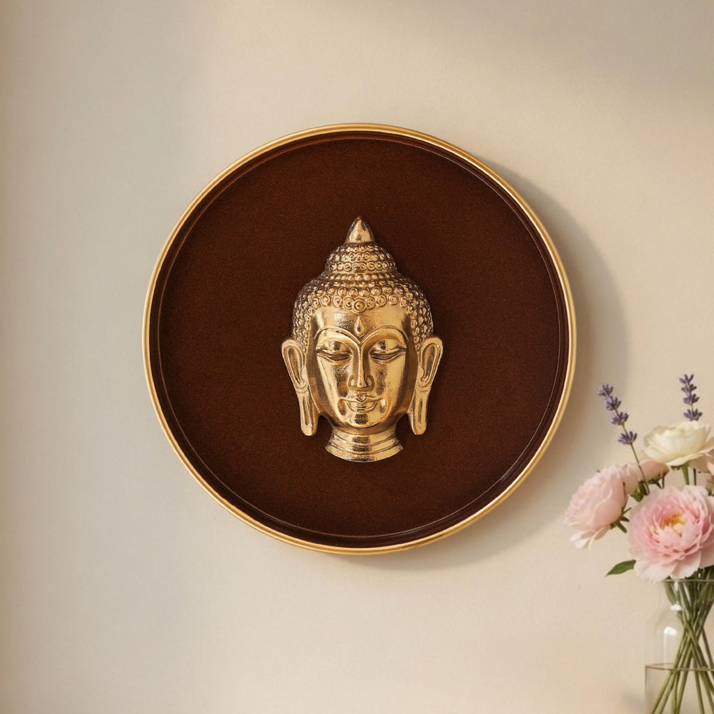 BEHOMA Divine Buddha Metal Wall Plate Coffee Brown & Gold 9.8