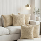 Yellow Weaves Jacquard Cushion Covers | Sofa Cushion Covers | Throw Pillow Cover for Sofa, Couch, Living Room| Removable & Washable | 16x16 Inches, Set of 5 (Beige)