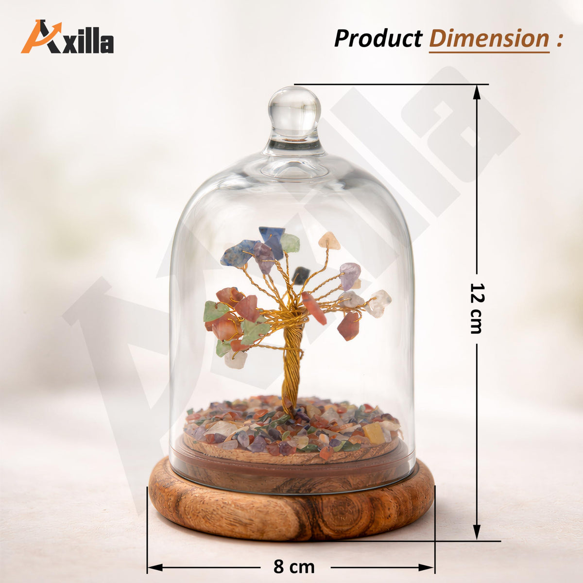Axilla Original Certified Dome Crystal Chakra Tree for Positive Energy | 7 Chakra Healing Crystal Tree of Life with Protective Dome | Feng Shui Wish Tree for Wealth Meditation Home Decor Gift