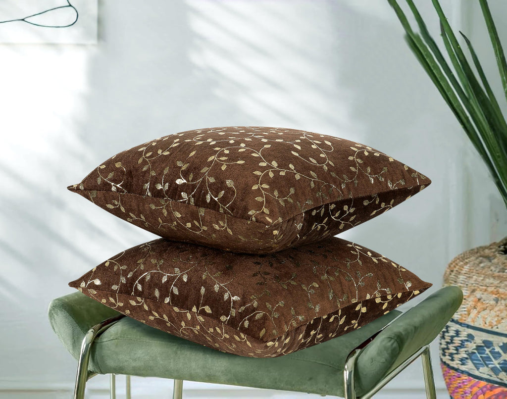 RD TREND® Premium Velvet Cushion Covers Set of 2 | Soft Decorative Throw Pillowcases for Sofa, Bed & Living Room | Cushion Cover 16 inch x 16 inch (40x40 cm) Chocolate Brown