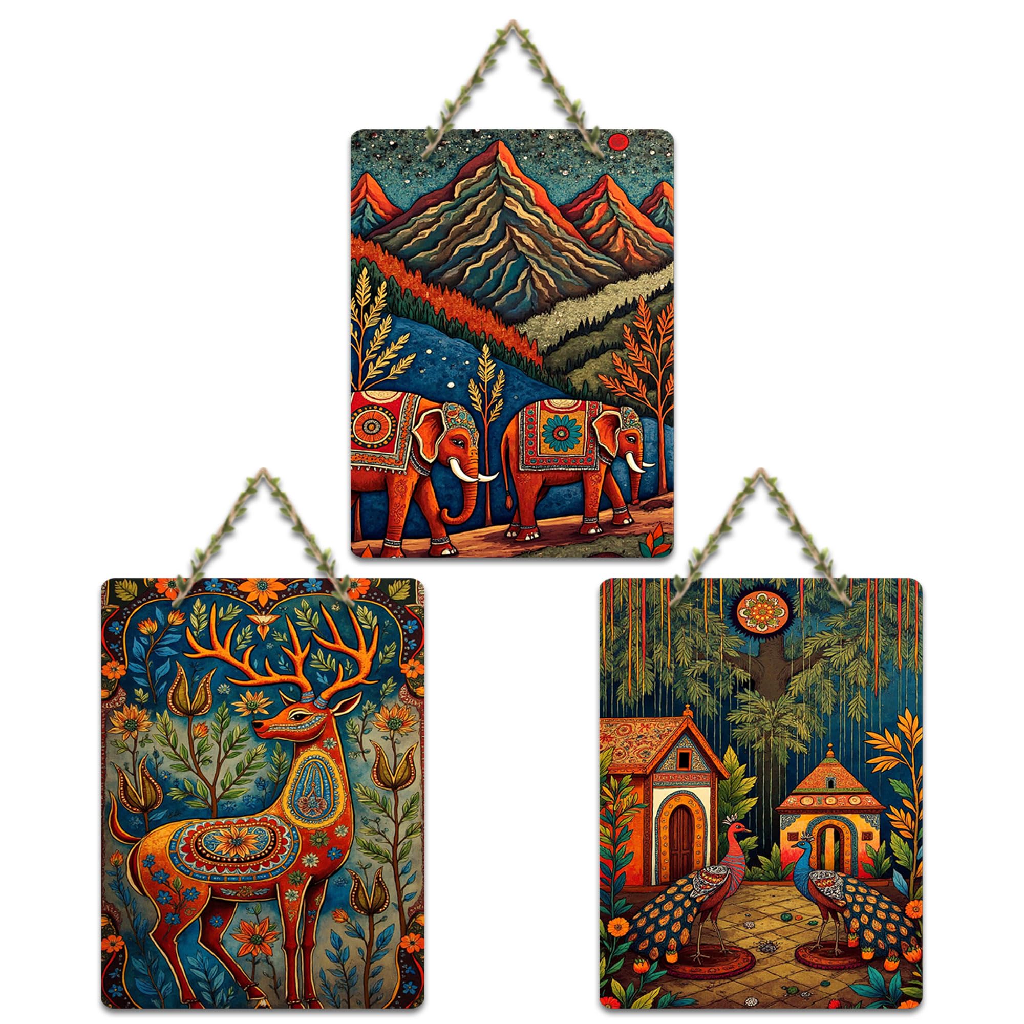 Artvibes Nature Theme Home Decor Wooden Art Decoration Item for Living Room | Festive Decor Art | Wall Art Painting For Hall | Graphic Artwork | Wall Poster | Unique Gift (WH_96109N), Set of 3