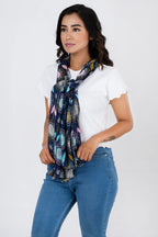 AQVA Printed Cotton Scarf for Women Stylish (Mahfil Navy) | Head and Face Cover Scarf for Girls with 100% Cotton | Soft & Lightweight Scarves/Stoles for all Weather (72 x 43 in)