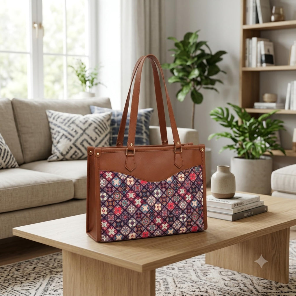 Stylique Women's Large Jute Tote Handbag with Zipper — Stylish Shoulder Bag for Office, Laptop, College & Shopping, Leather Handle Accent