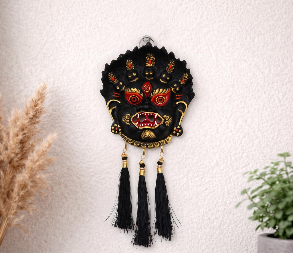 KridayKraft Mahakala Evil Eye Nazar Battu Wall Hanging – Home Entrance & Vastu Protection – Spiritual Door Hanging with Tassels (11 x 25 cm)