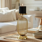 Behoma Metal Pillar Candle Holder Stand with Gold Finish - 10 Inch