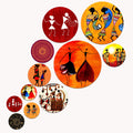 Artvibes Indian Traditional Warli Tribal Folk Dance Art Round Shape MDF Wooden Wall Decor Items for Home | Art For Wall | Modern Decor Artwork | Wall Illustrations | Gift Items (WPS_126N), Set of 11