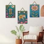 Artvibes Nature Theme Wall Art Decorative MDF Wooden Wall Art for Home | Living Room | Office | Cafe | Painting Wall Decor | Wall Poster | Ethnic Wall Decor | Unique Gift (WH_96116N), Set of 3