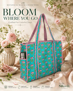 NIKAVIK Quilted Cotton Jaipuri Tote bag (with seperate Bottle Pocket & Zip) – Exotic Animal Print Foldable and Ideal for Travel Shopping Beach Trips or Daily Essentials (Aqua Blue Pink)