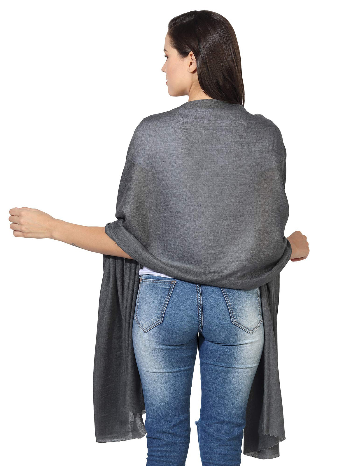 MUFFLY Fine Blended Ultra Soft & Warm Wool Silk Unisex Pashmina Shawl, Stole & Wrap with Hanger (Darkest Grey)