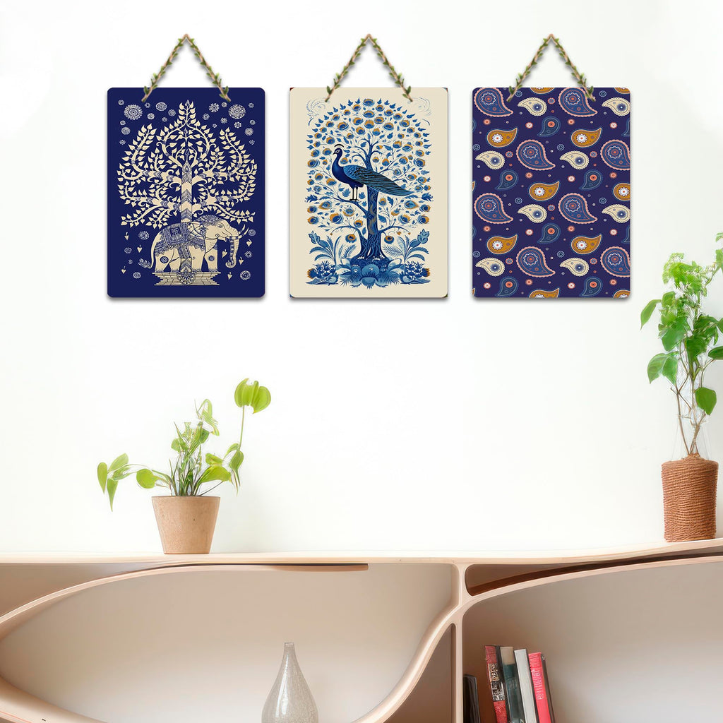 Artvibes Paisley Art Decorative Wall Hanging Ornaments | Wall Sculpture | Signs & Plaques | Festive Decor | Aesthetic Wooden Decor | Handcrafted Art | Ideal Gifts (WH_9617N), Set of 3