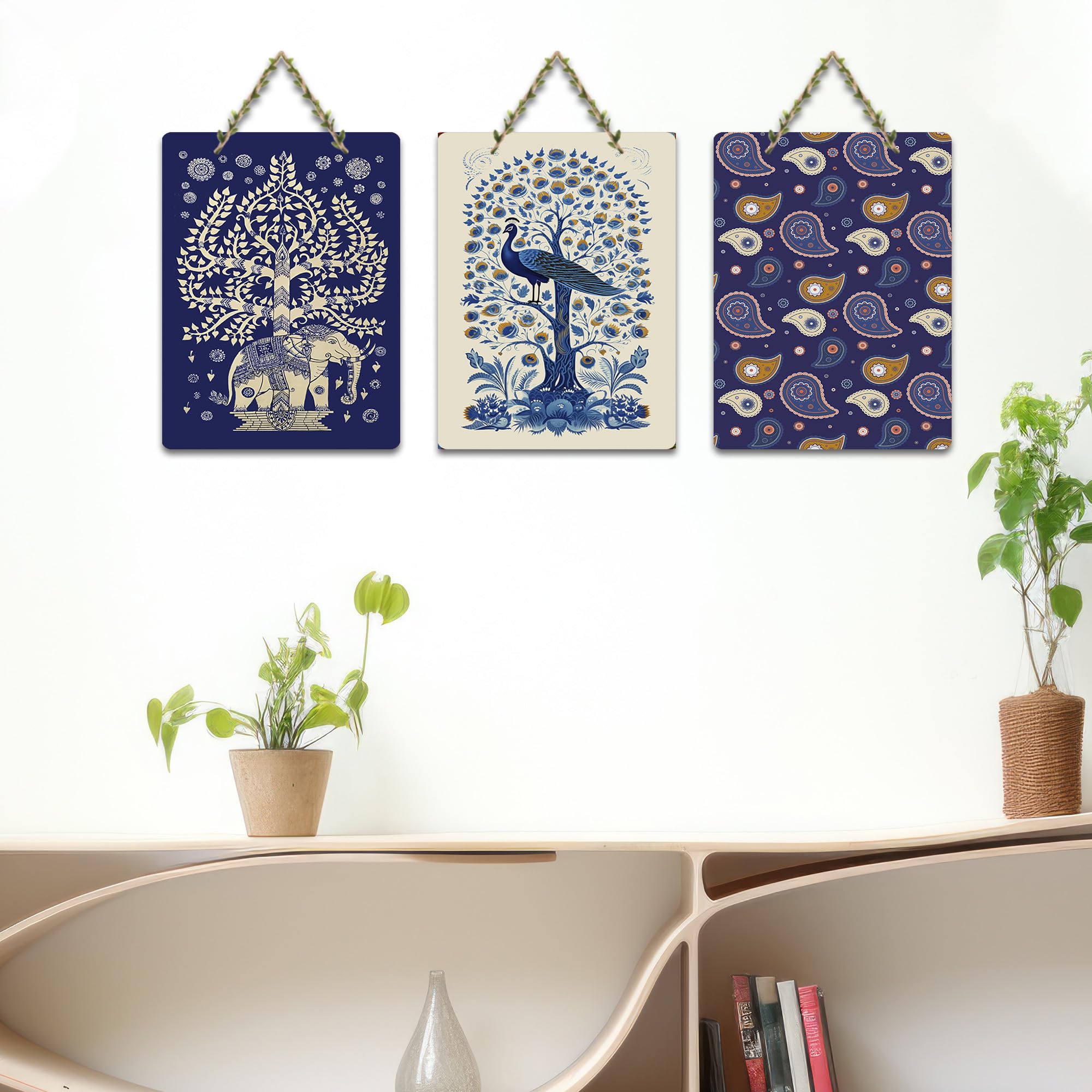 Artvibes Paisley Art Decorative Wall Hanging Ornaments | Wall Sculpture | Signs & Plaques | Festive Decor | Aesthetic Wooden Decor | Handcrafted Art | Ideal Gifts (WH_9617N), Set of 3