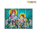 VIBECRAFTS 4 Pieces Beautiful Radha Krishna Canvas Wall Painting Fitted With Wooden Frame For Home | Office | Living Room | Gift(PTVC4Pcs1_13511)