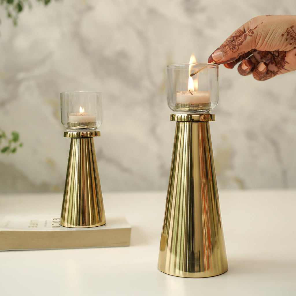 Behoma Handcrafted Gold Tea Light Candle Holders Pack of 5 Sets