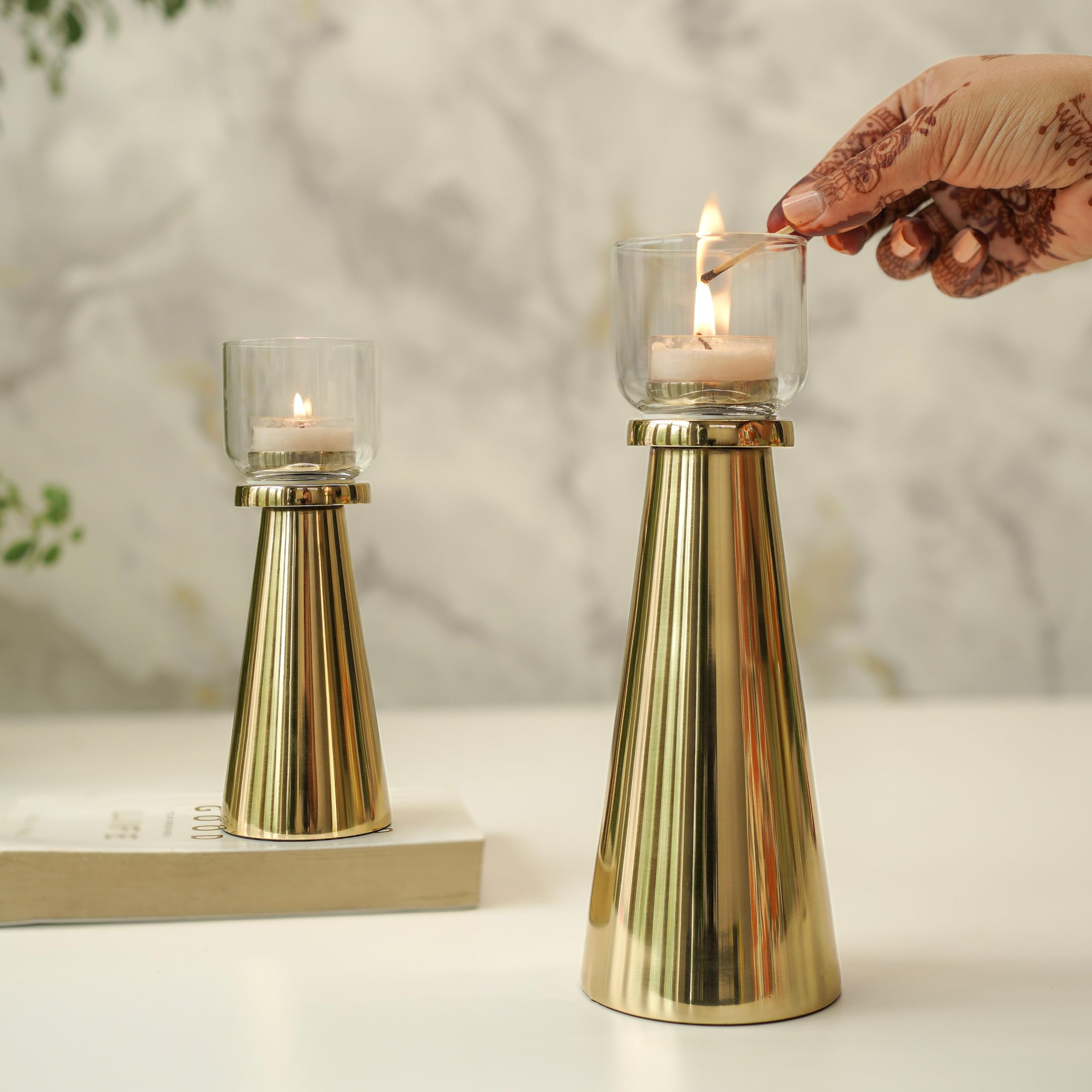 Behoma Handcrafted Gold Tea Light Candle Holders Pack of 5 Sets