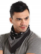 PAROPKAR Bandana Face Mask Cover Men and Women Paisley Cowboy Headband Scarf Wristband Novelty Double Sided Print 100% Cotton Handkerchiefs (White Blue Red)